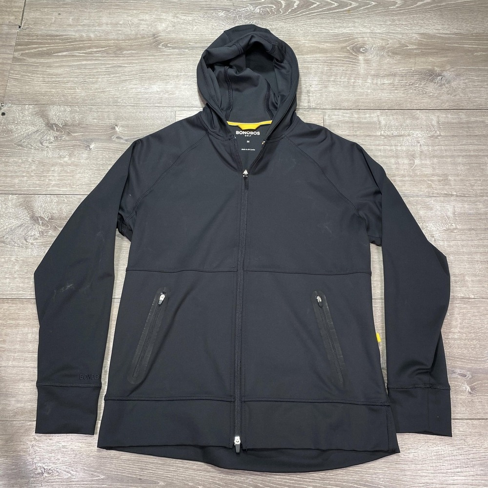 Bonobos Golf Hoodie Jacket Mens Medium Black Full Zip Performance Stretch Raglan
